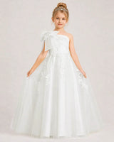 Ivory Tulle A-line Flower Girl Dress Front View
