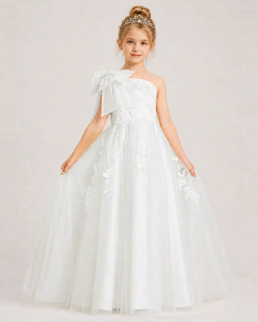 Ivory Tulle A-line Flower Girl Dress Front View