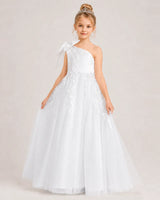 White Tulle A-line Flower Girl Dress Front View