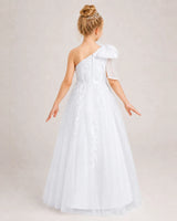 White Tulle A-line Flower Girl Dress Back View