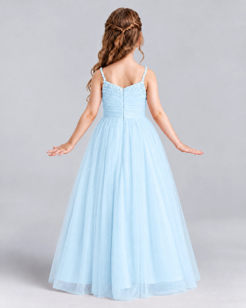 Baby Blue A-line Girls Formal Dresses Back