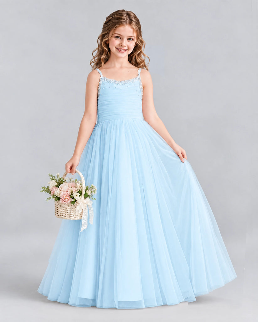Baby Blue A-line Girls Formal Dresses Side