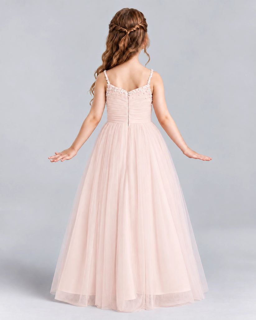 Blush Pink A-line Girls Formal Dresses Back