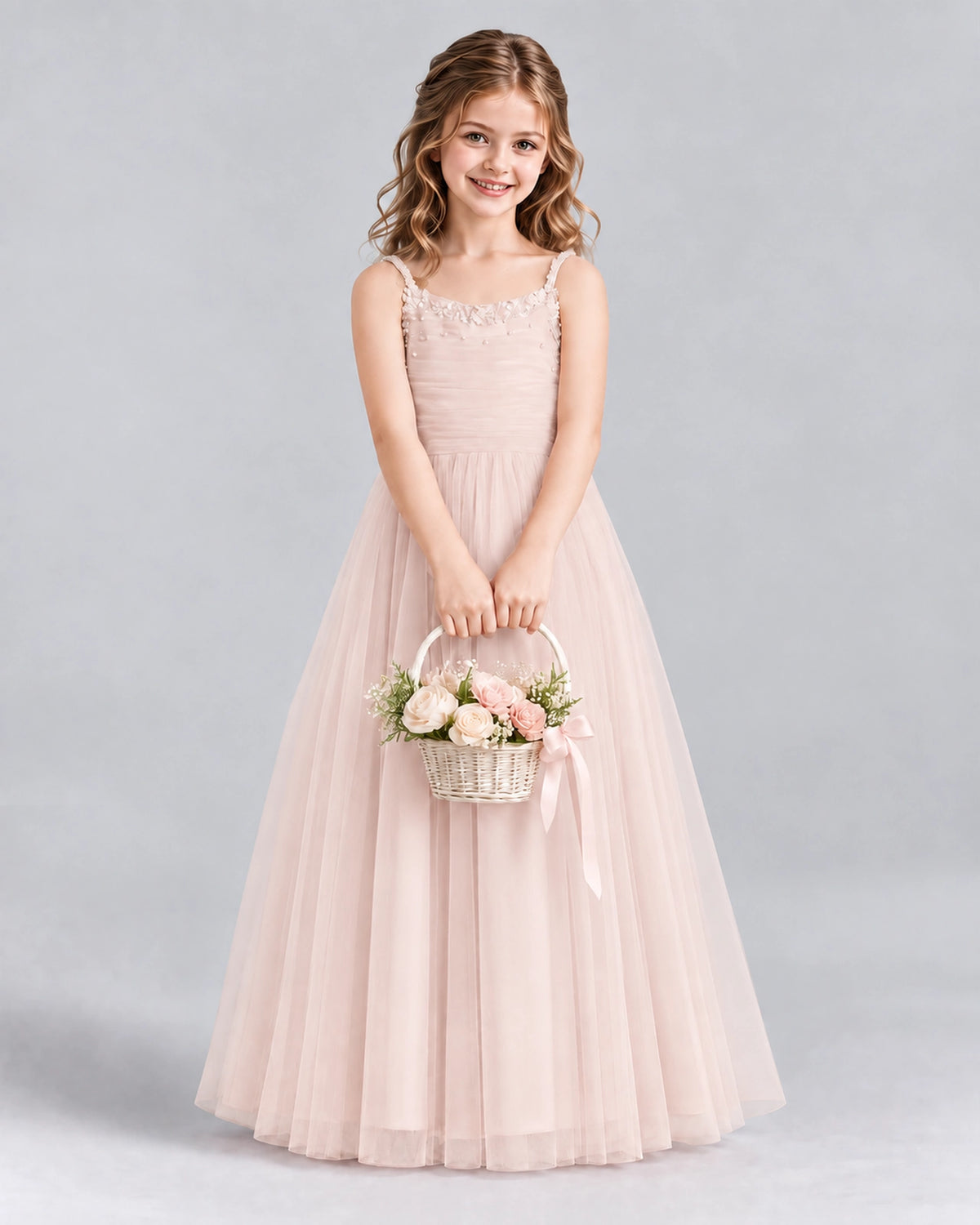Blush Pink A-line Girls Formal Dresses Front