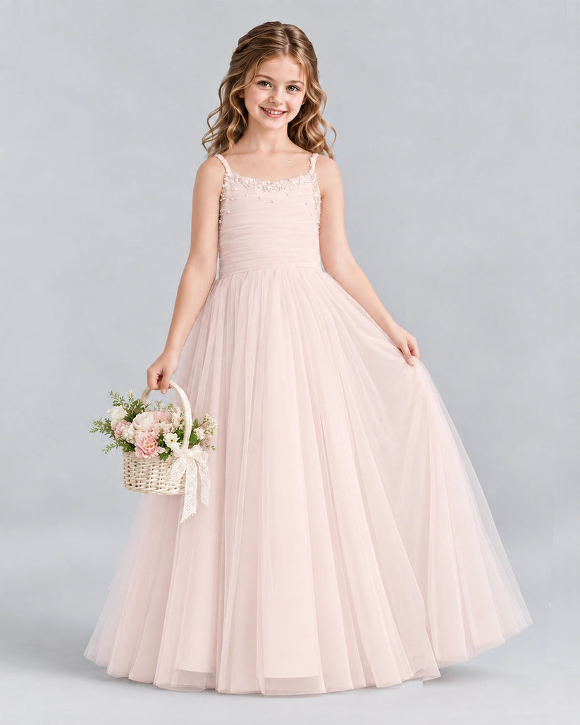 Blush Pink A-line Girls Formal Dresses Side
