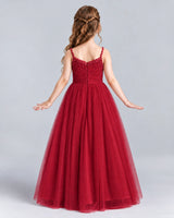 Burgundy A-line Girls Formal Dresses Back