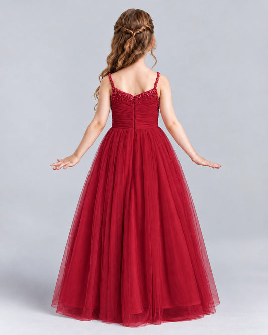 Burgundy A-line Girls Formal Dresses Back