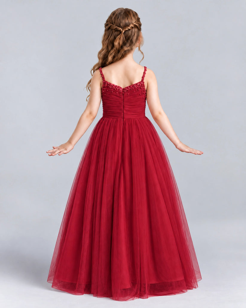 Burgundy A-line Girls Formal Dresses Back