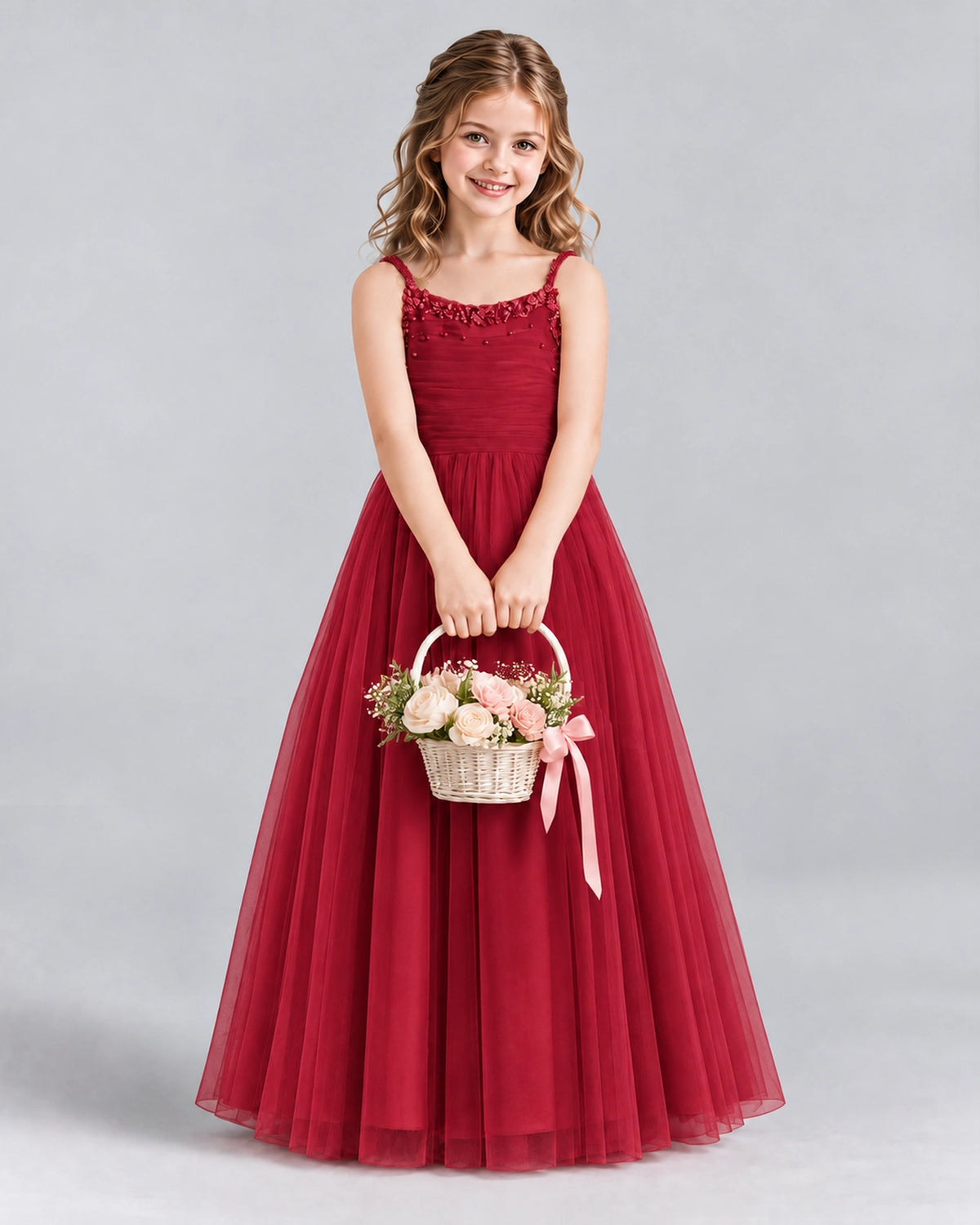Burgundy A-line Girls Formal Dresses Front