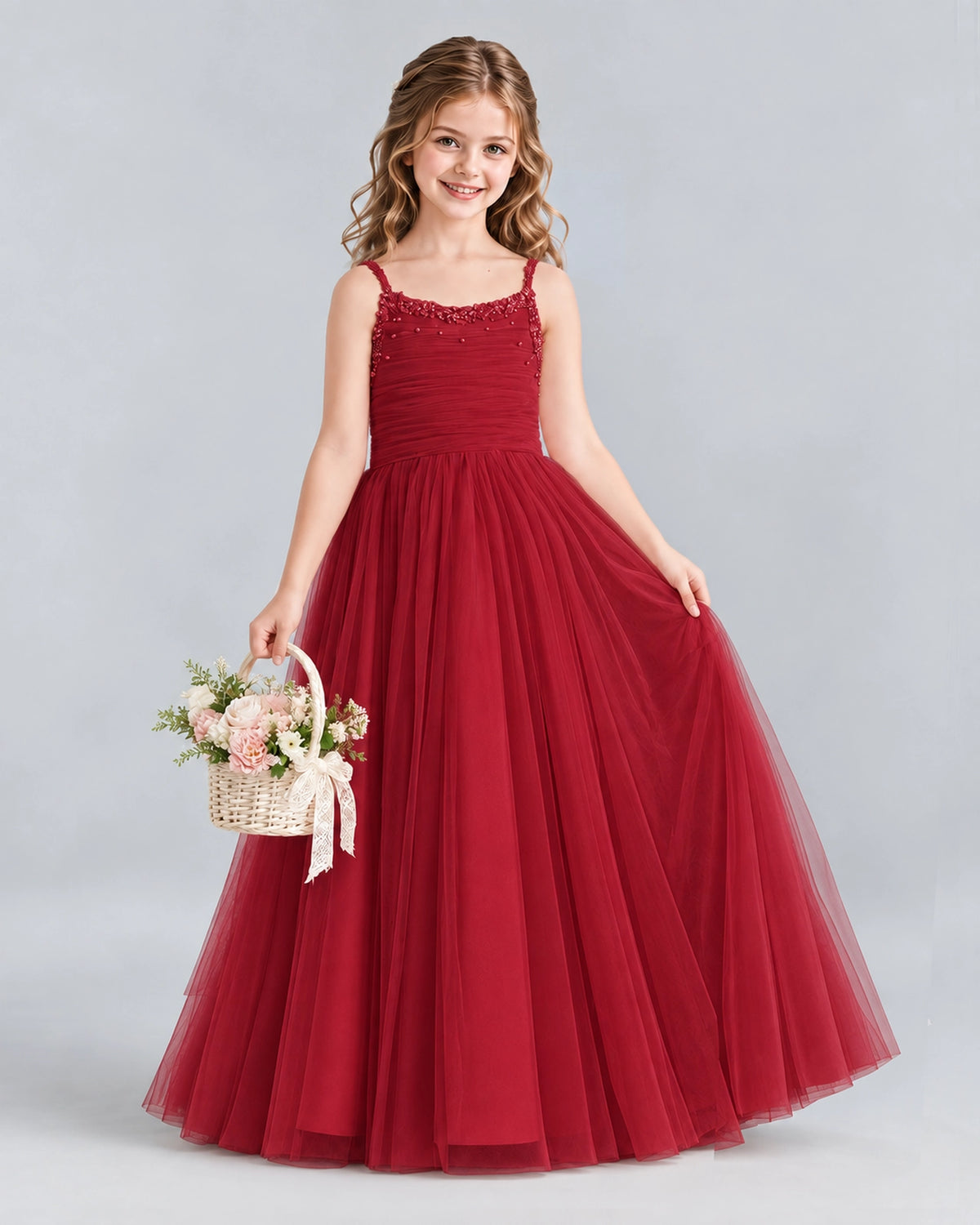 Burgundy A-line Girls Formal Dresses Side