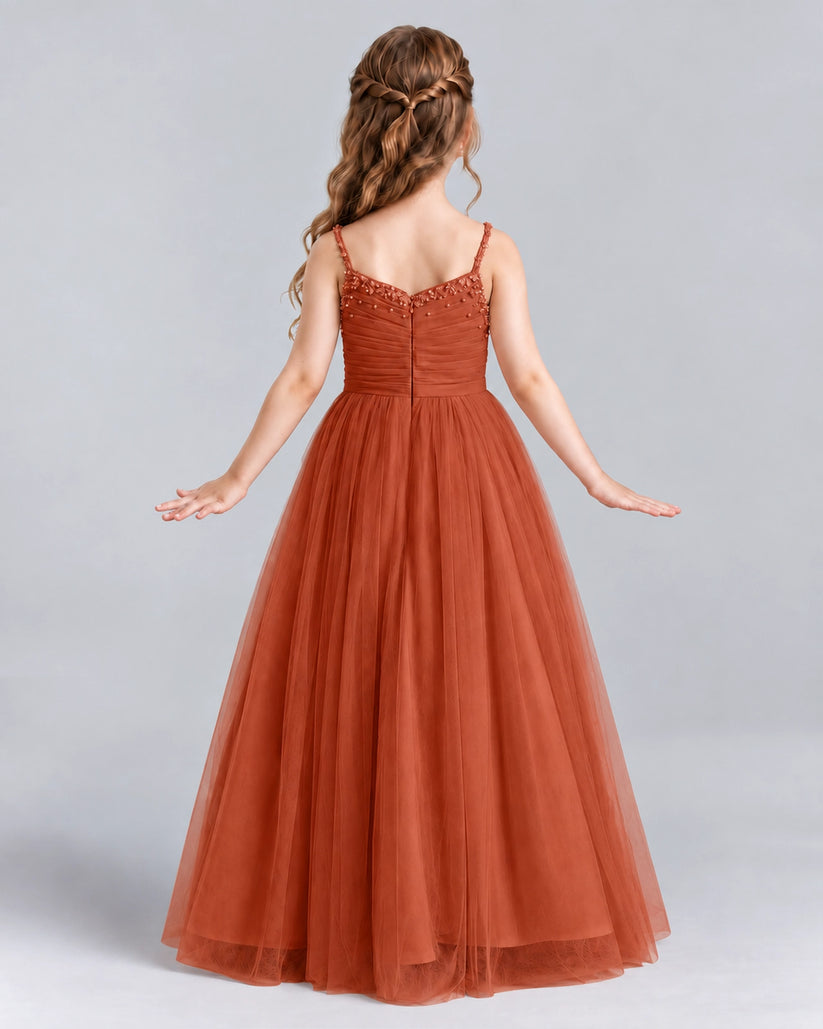 Burnt Orange A-line Girls Formal Dresses Back