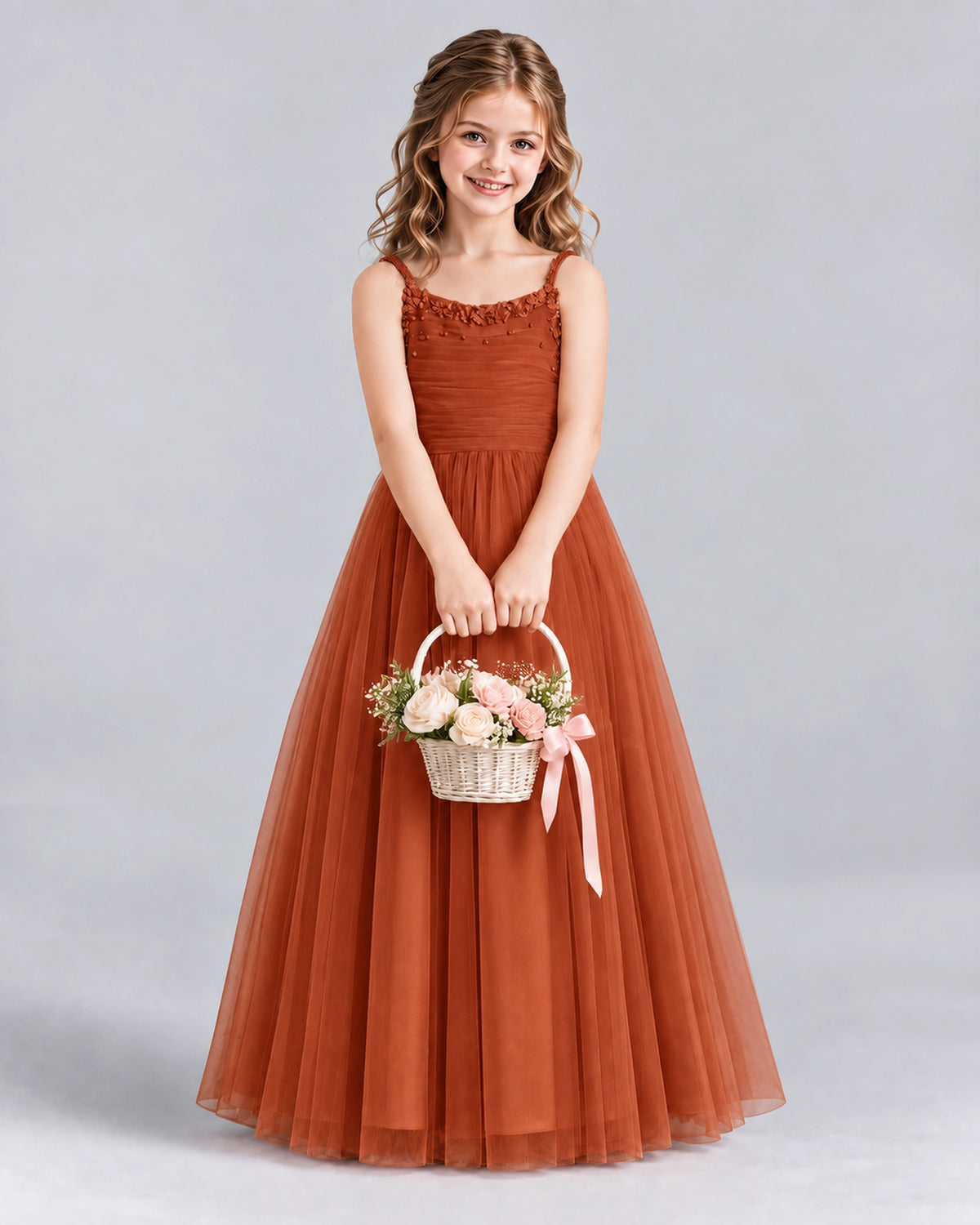 Burnt Orange A-line Girls Formal Dresses Front