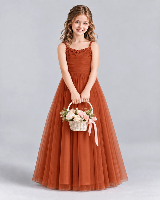 Burnt Orange A-line Girls Formal Dresses Front