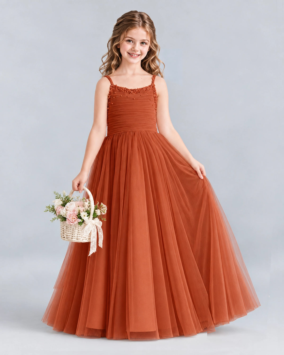 Burnt Orange A-line Girls Formal Dresses Side