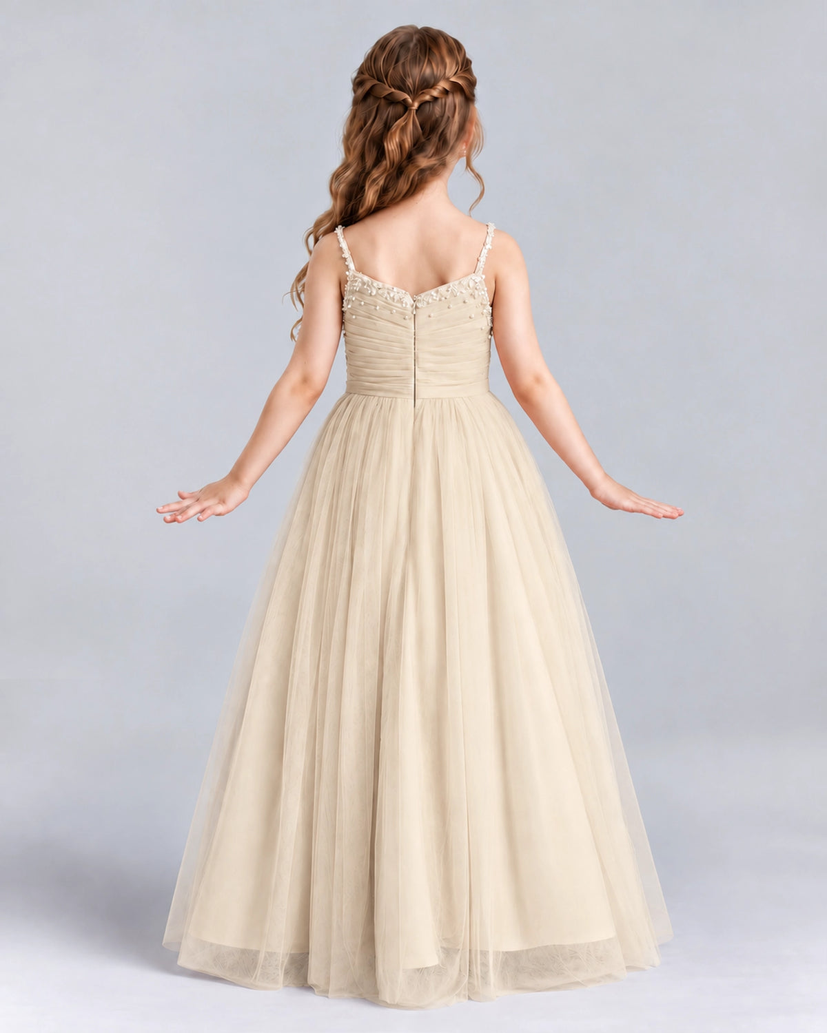 Champagne A-line Girls Formal Dresses Back