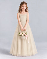 Champagne A-line Girls Formal Dresses Front
