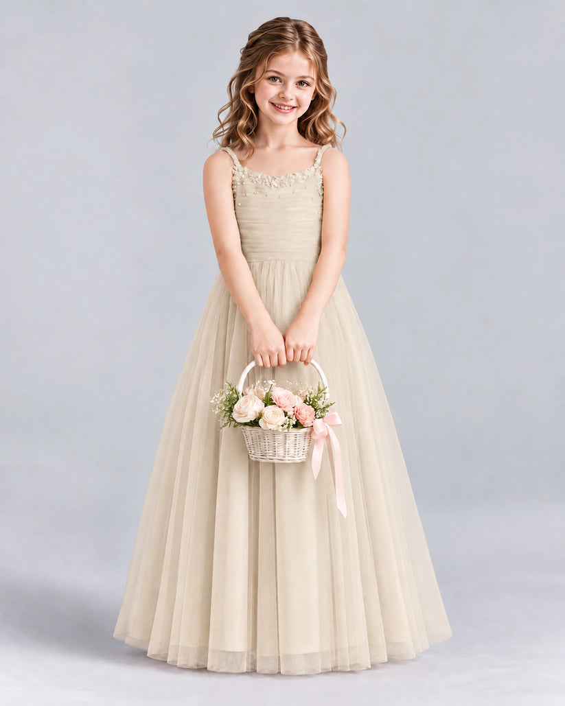 Champagne A-line Girls Formal Dresses Front