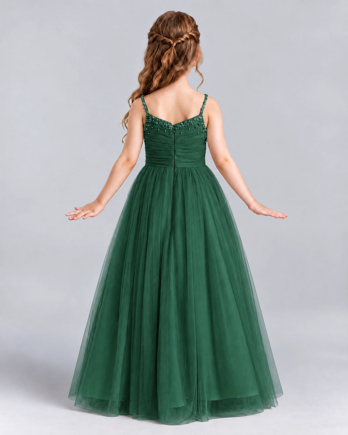 Dark Green A-line Girls Formal Dresses Back