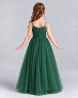 Dark Green A-line Girls Formal Dresses Back