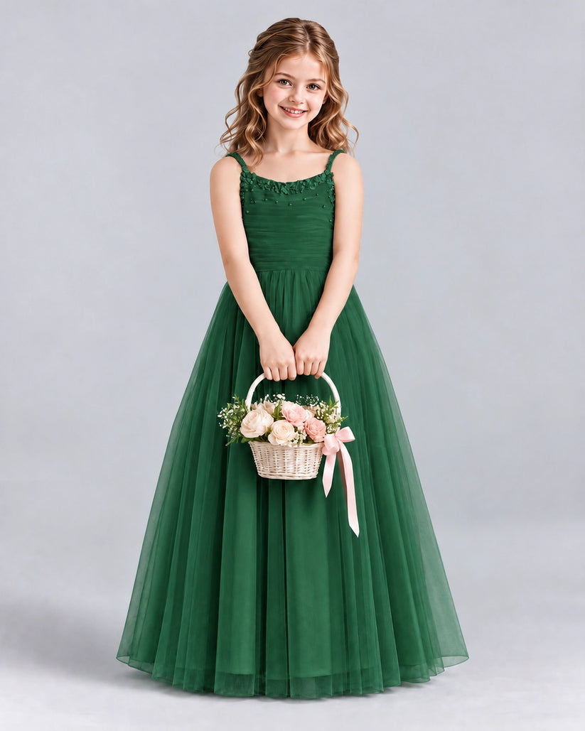 Dark Green A-line Girls Formal Dresses Front
