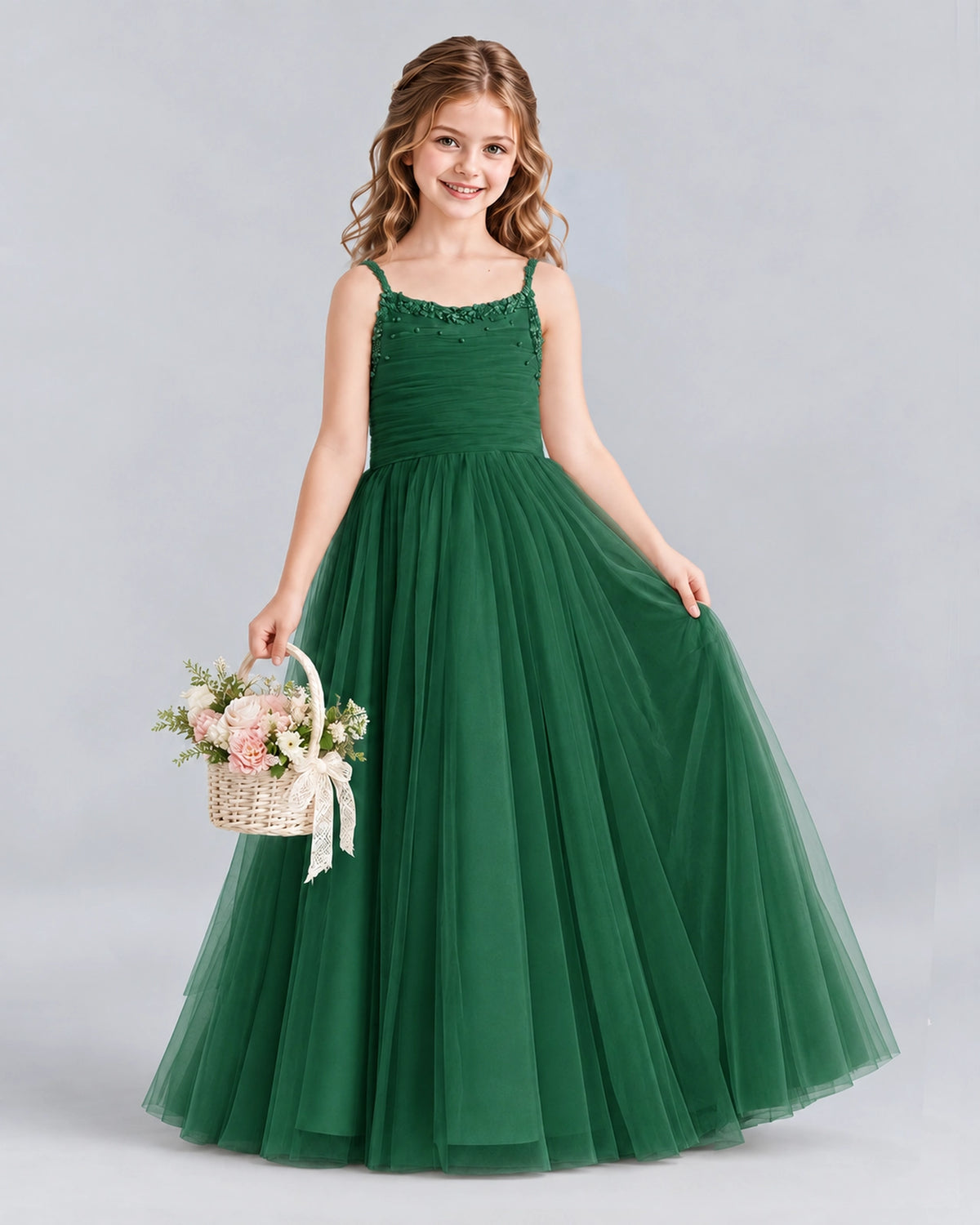 Dark Green A-line Girls Formal Dresses Side