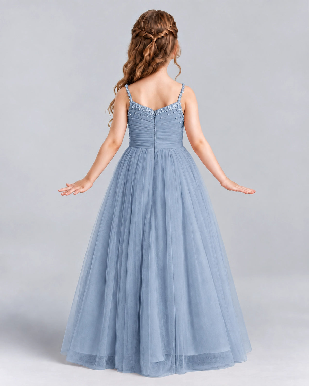 Dusty Blue A-line Girls Formal Dresses Back