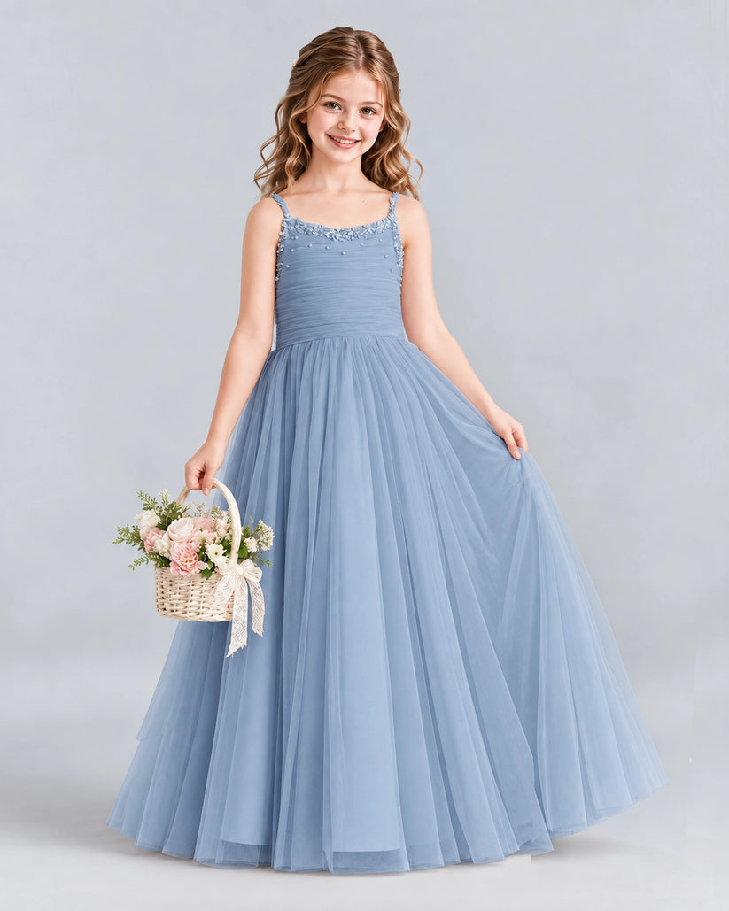 Dusty Blue A-line Girls Formal Dresses Side