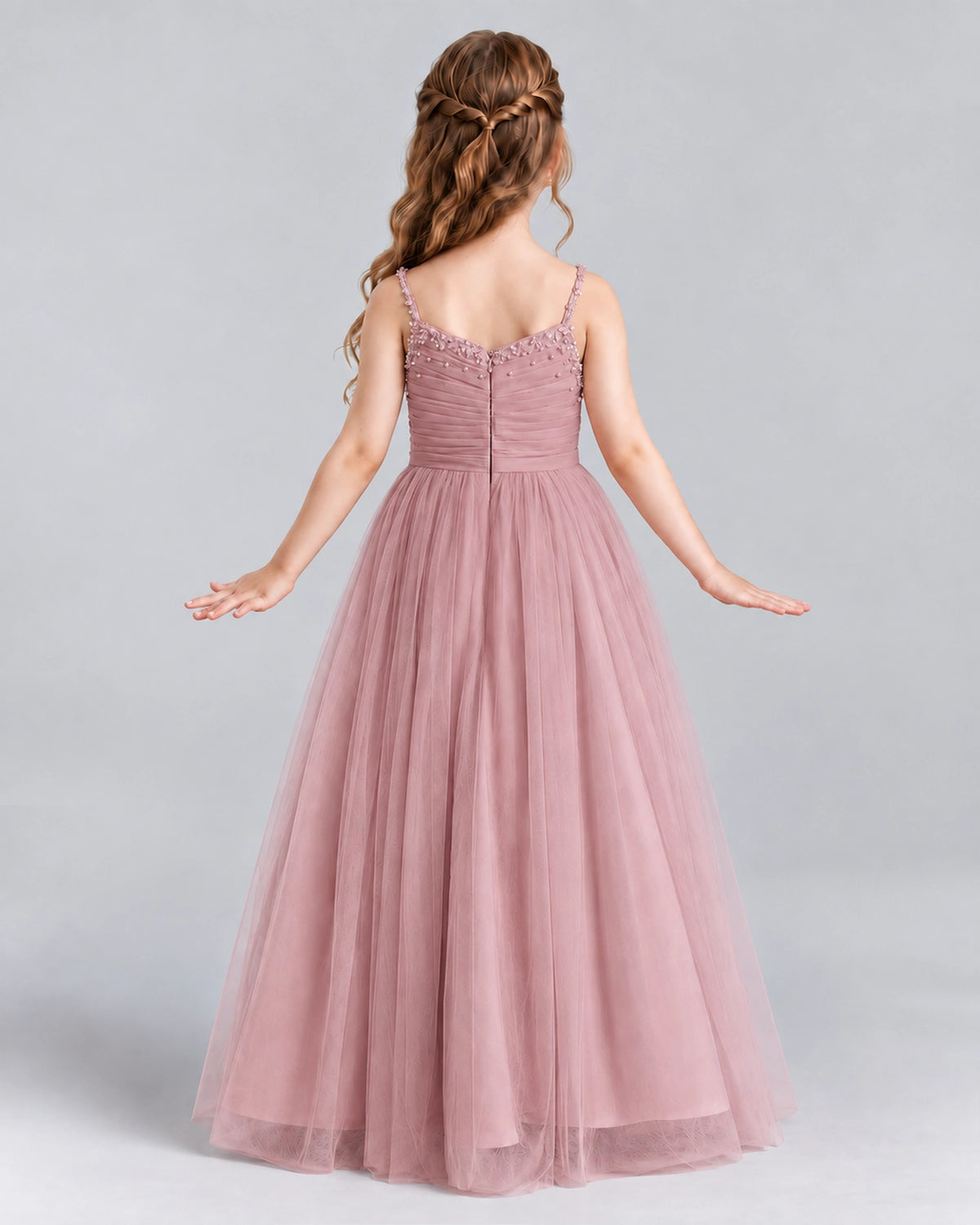 Dusty Rose A-line Girls Formal Dresses Back