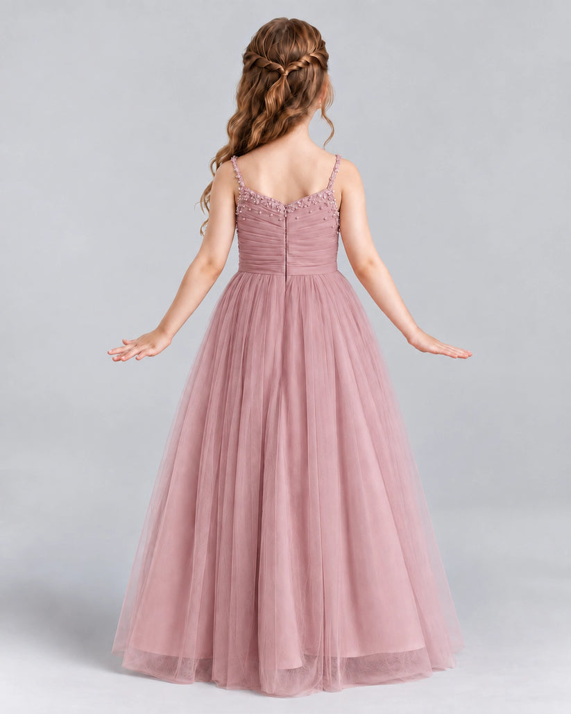 Dusty Rose A-line Girls Formal Dresses Back