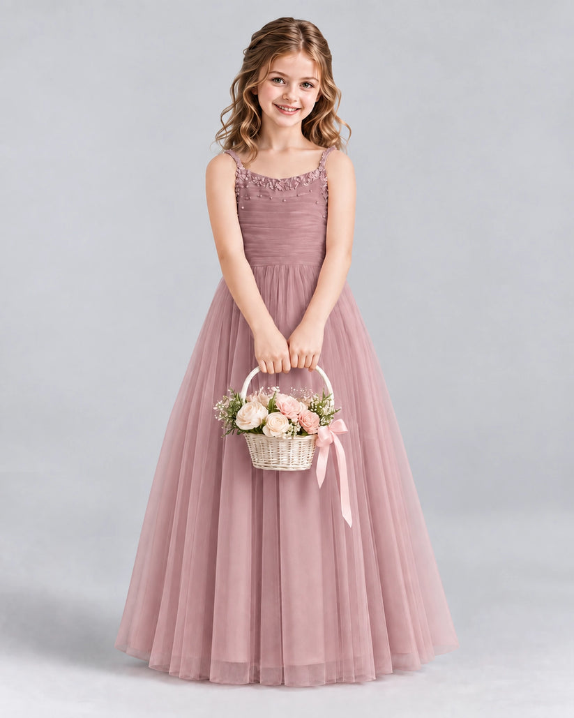 Dusty Rose A-line Girls Formal Dresses Front