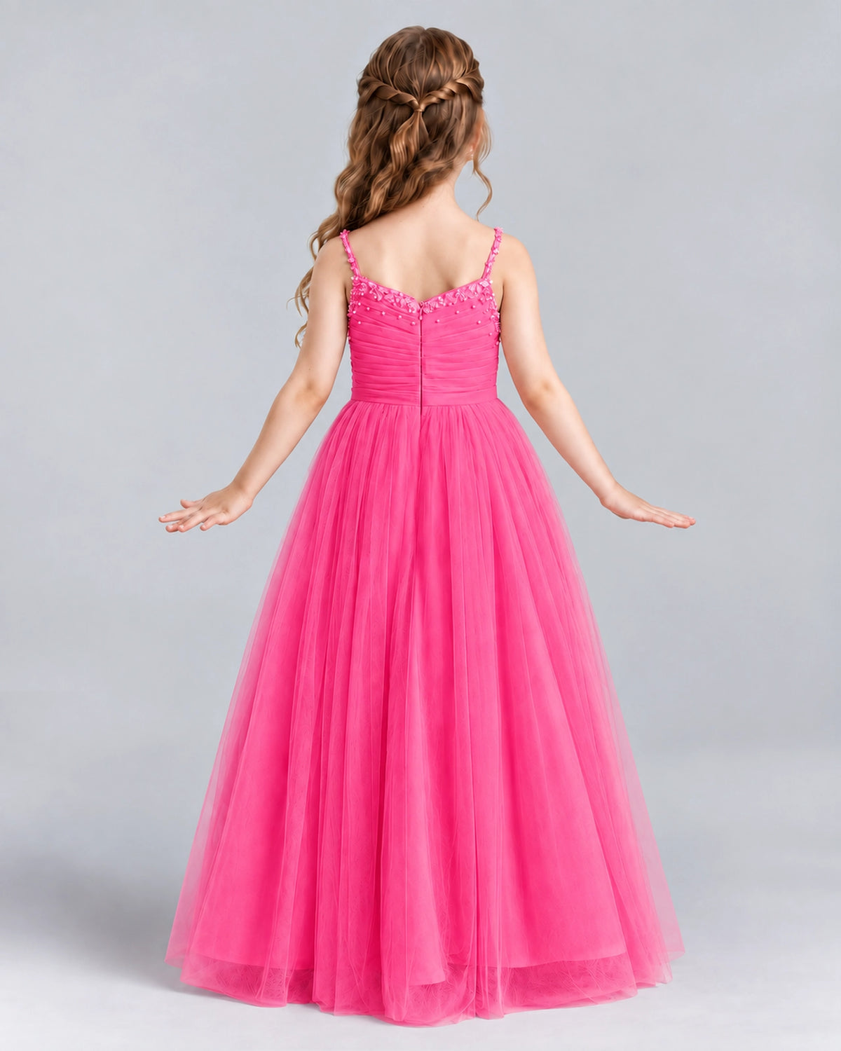 Hot Pink A-line Girls Formal Dresses Back