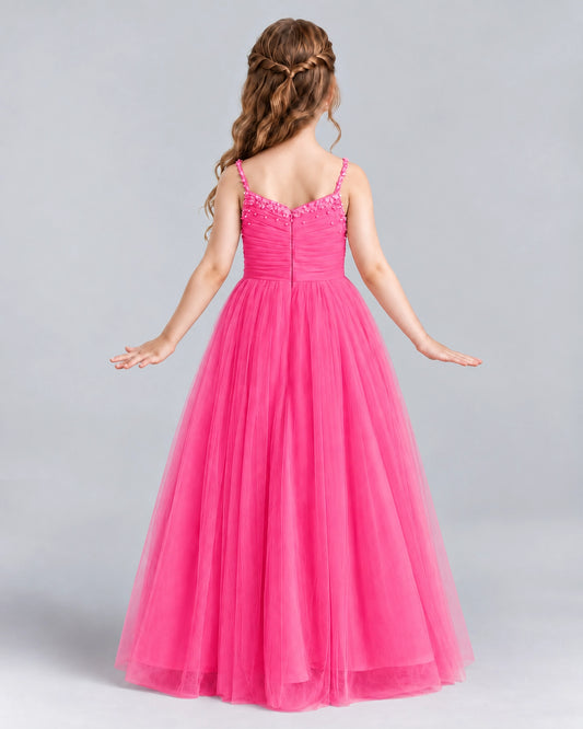 Hot Pink A-line Girls Formal Dresses Back