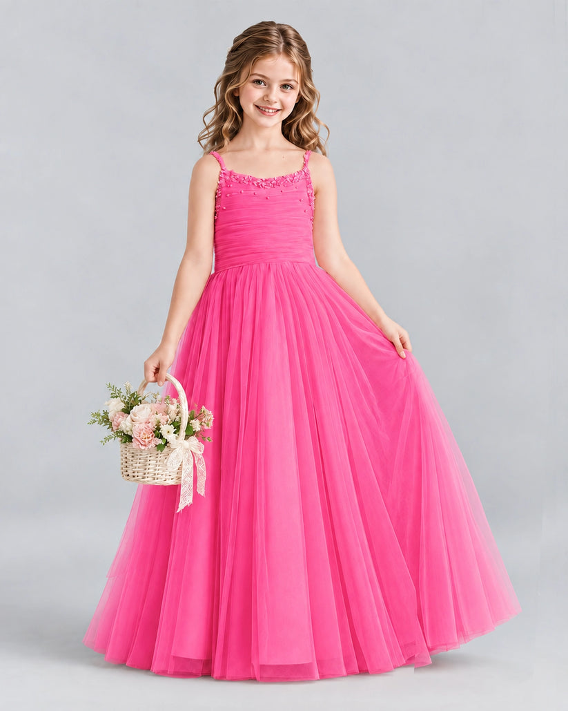 Hot Pink A-line Girls Formal Dresses Side