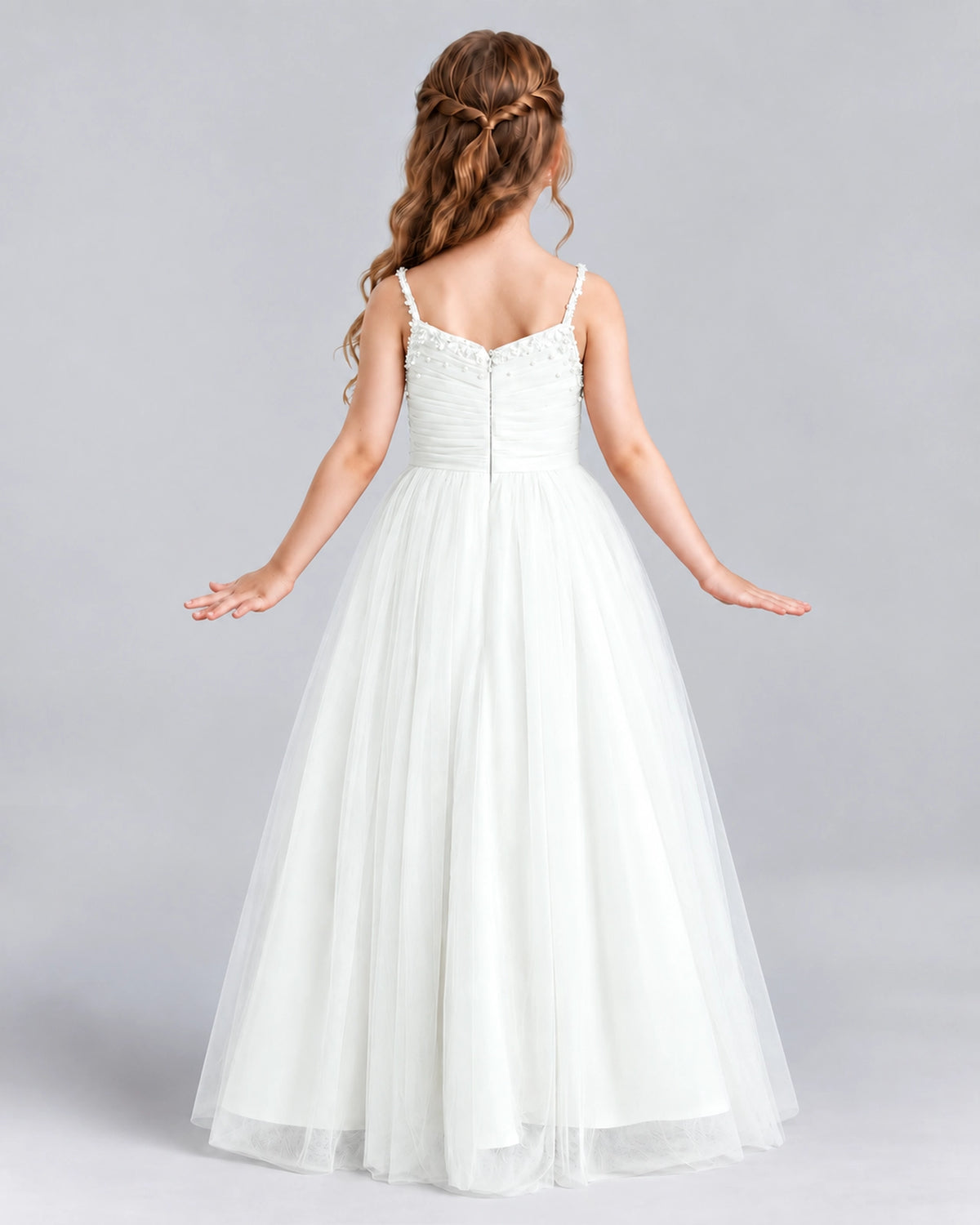Ivory A-line Girls Formal Dresses Back