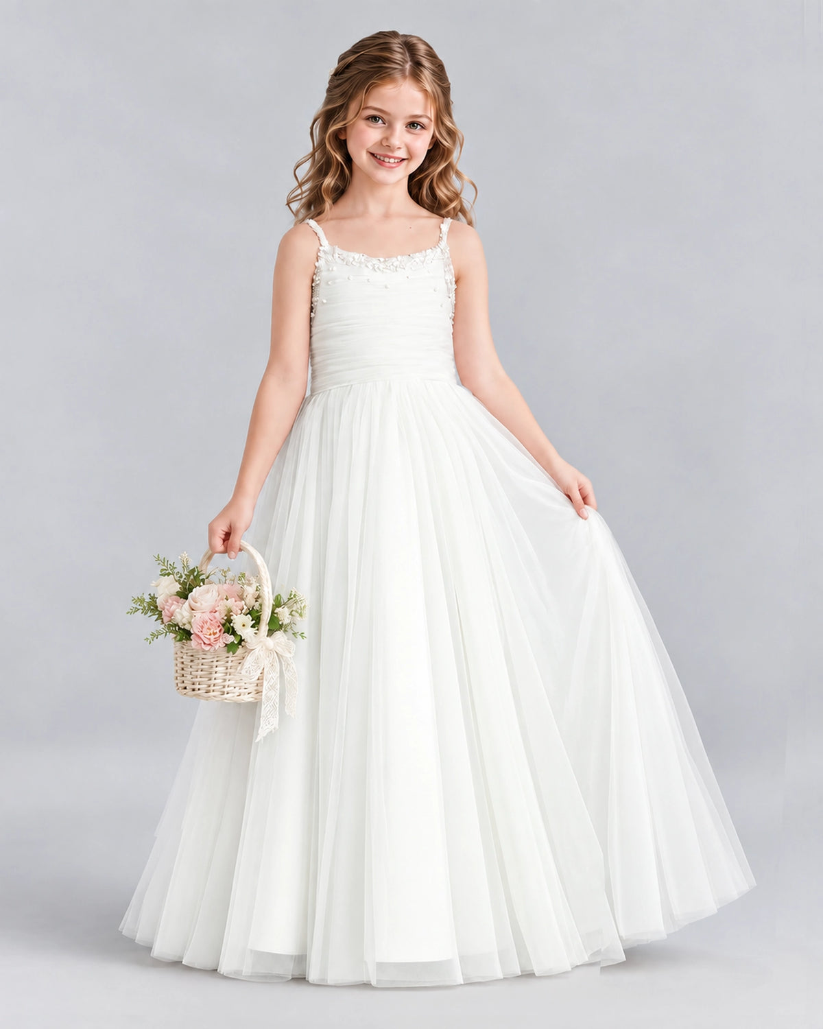 Ivory A-line Girls Formal Dresses Side