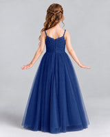 Navy Blue A-line Girls Formal Dresses Back