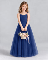 Navy Blue A-line Girls Formal Dresses Front
