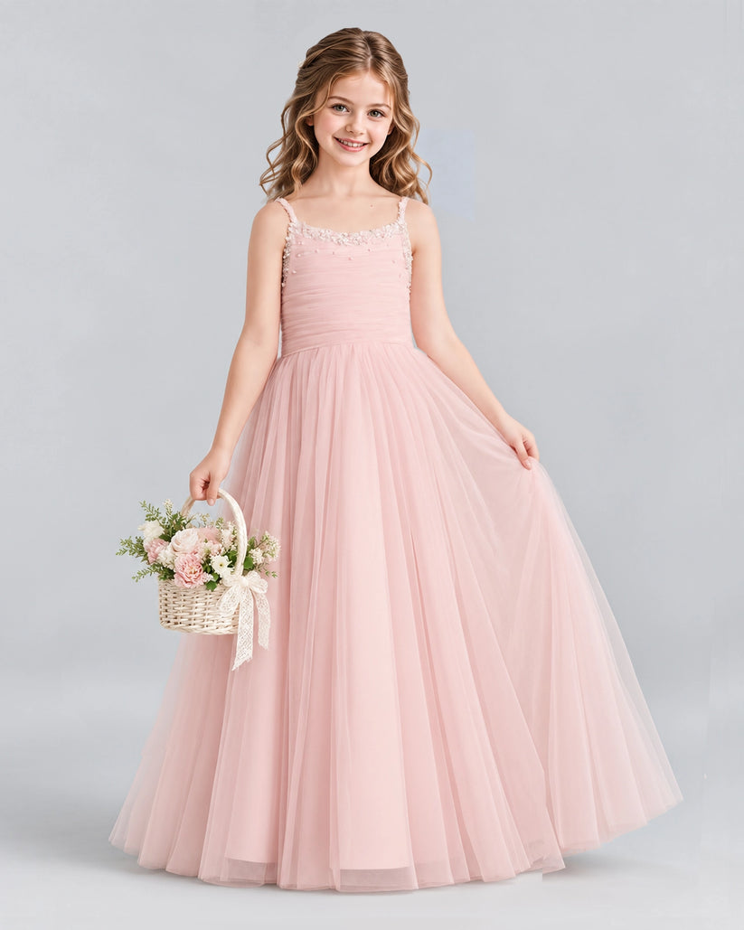 Pink A-line Girls Formal Dresses Side
