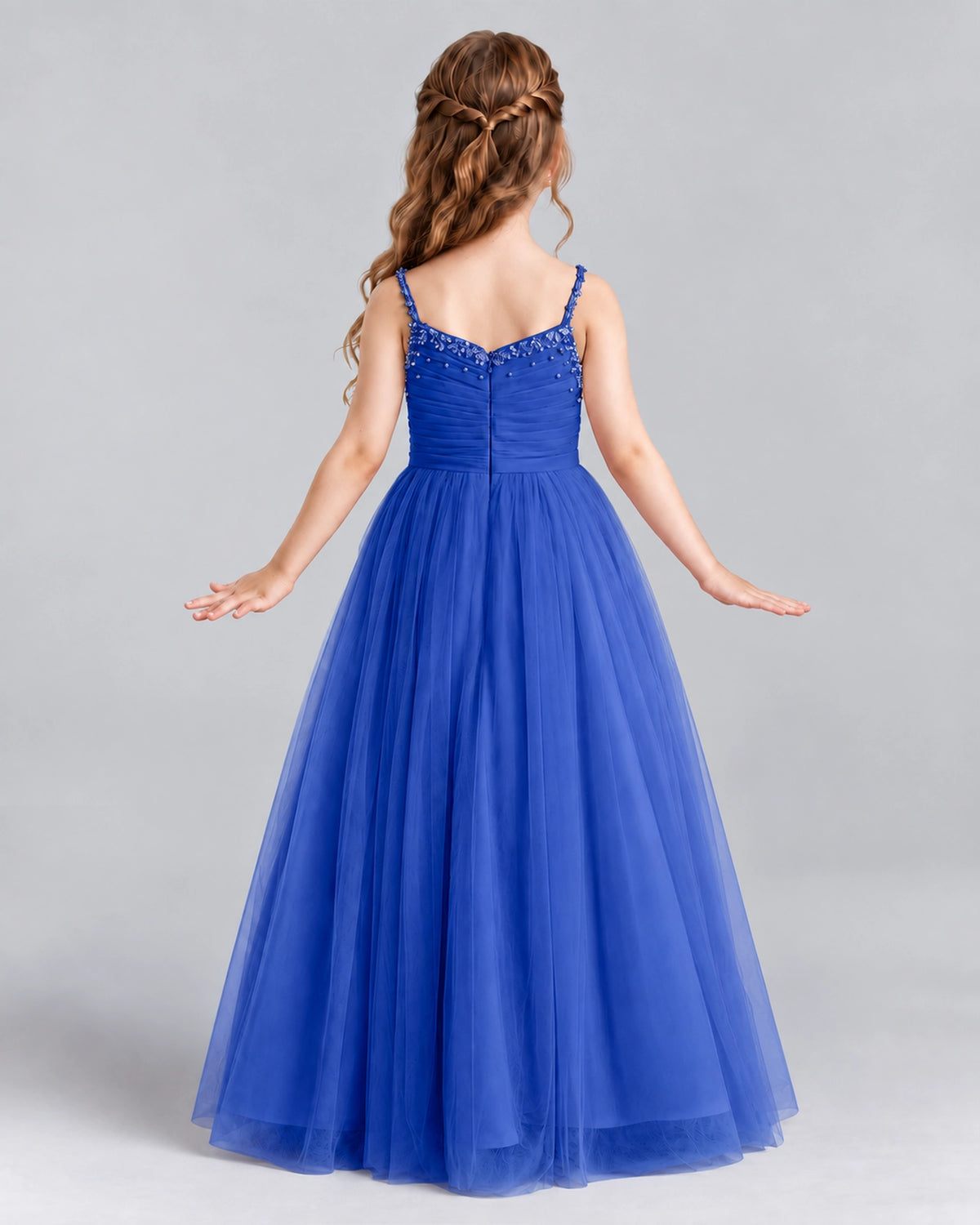 Royal Blue A-line Girls Formal Dresses Back
