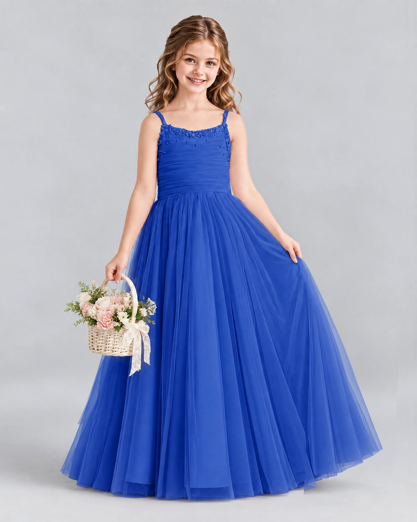 Royal Blue A-line Girls Formal Dresses Side
