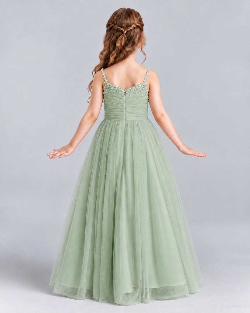 Sage Green A-line Girls Formal Dresses Back