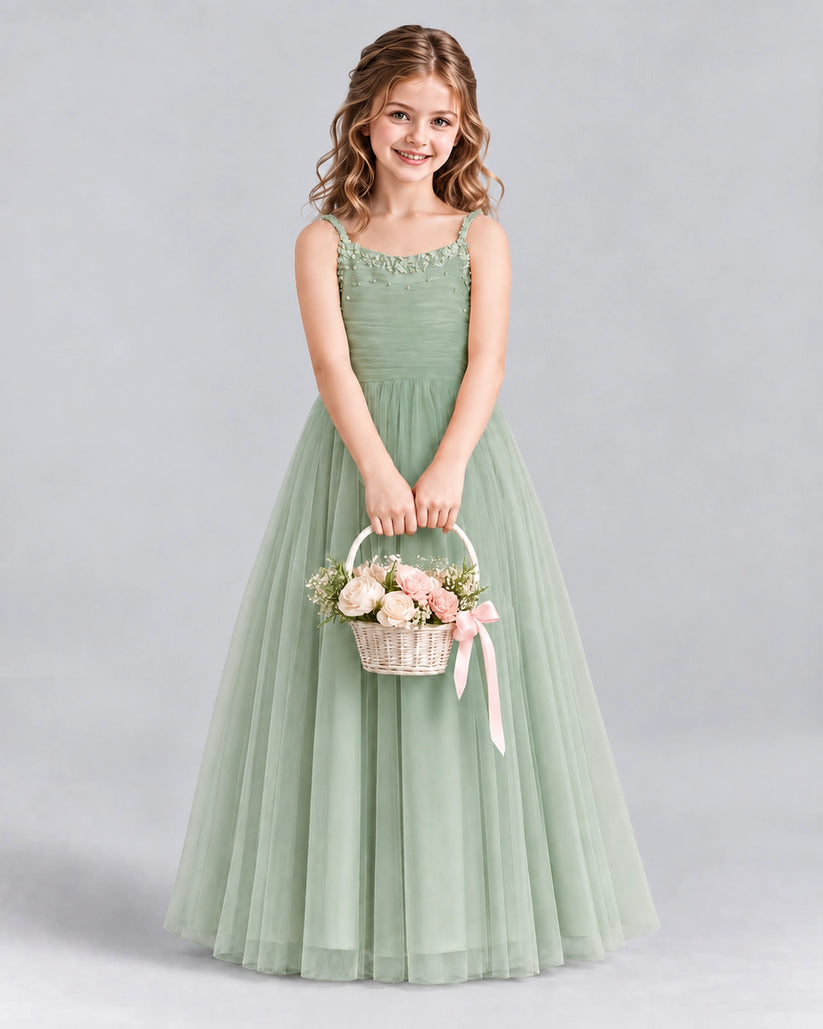 Sage Green A-line Girls Formal Dresses Front
