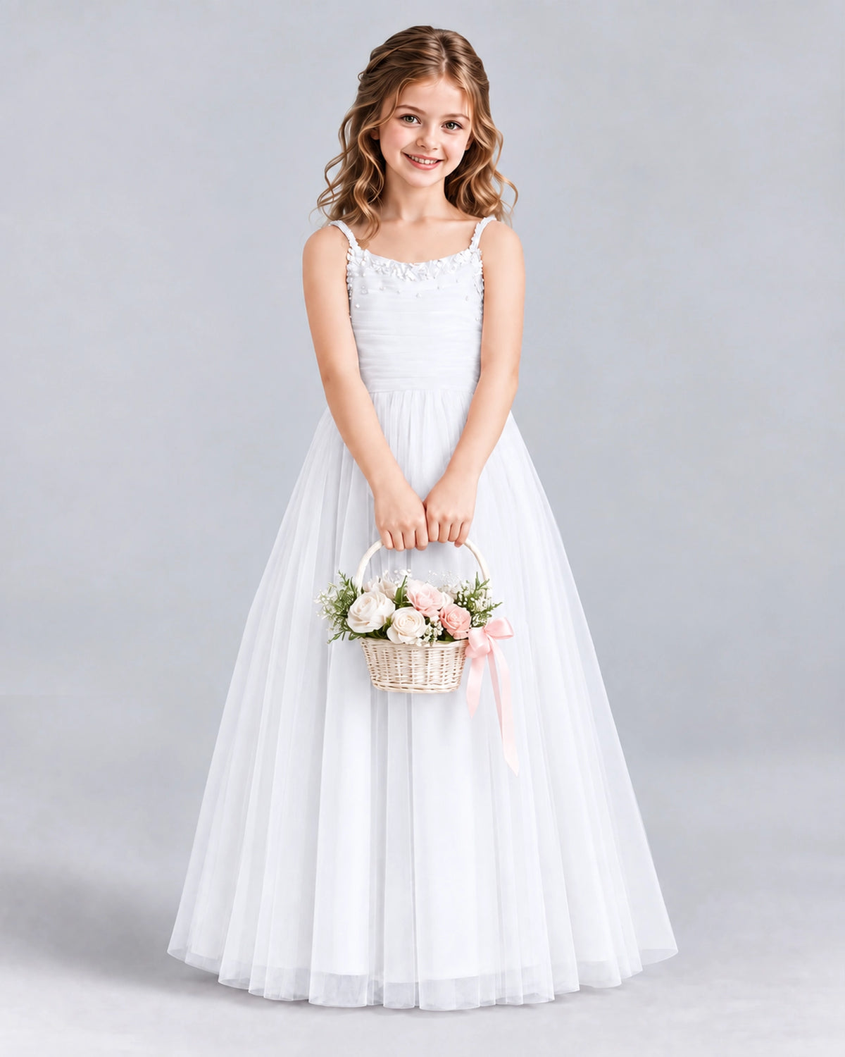 White A-line Girls Formal Dresses Front