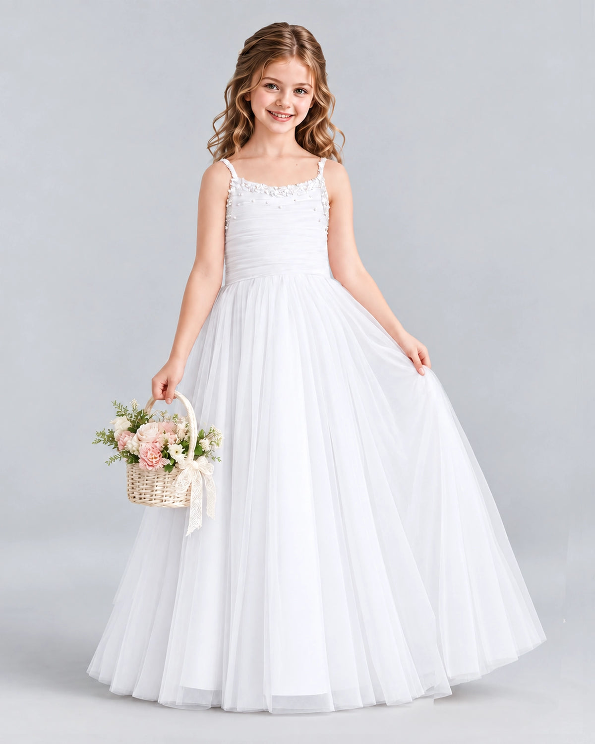 White A-line Girls Formal Dresses Side
