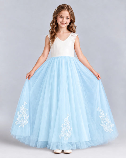 Baby Blue Ball Gown Flower Girl Dresses Front