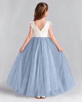 Dusty Blue Ball Gown Flower Girl Dresses Back