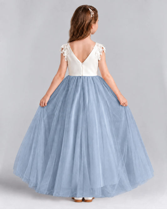 Dusty Blue Ball Gown Flower Girl Dresses Back