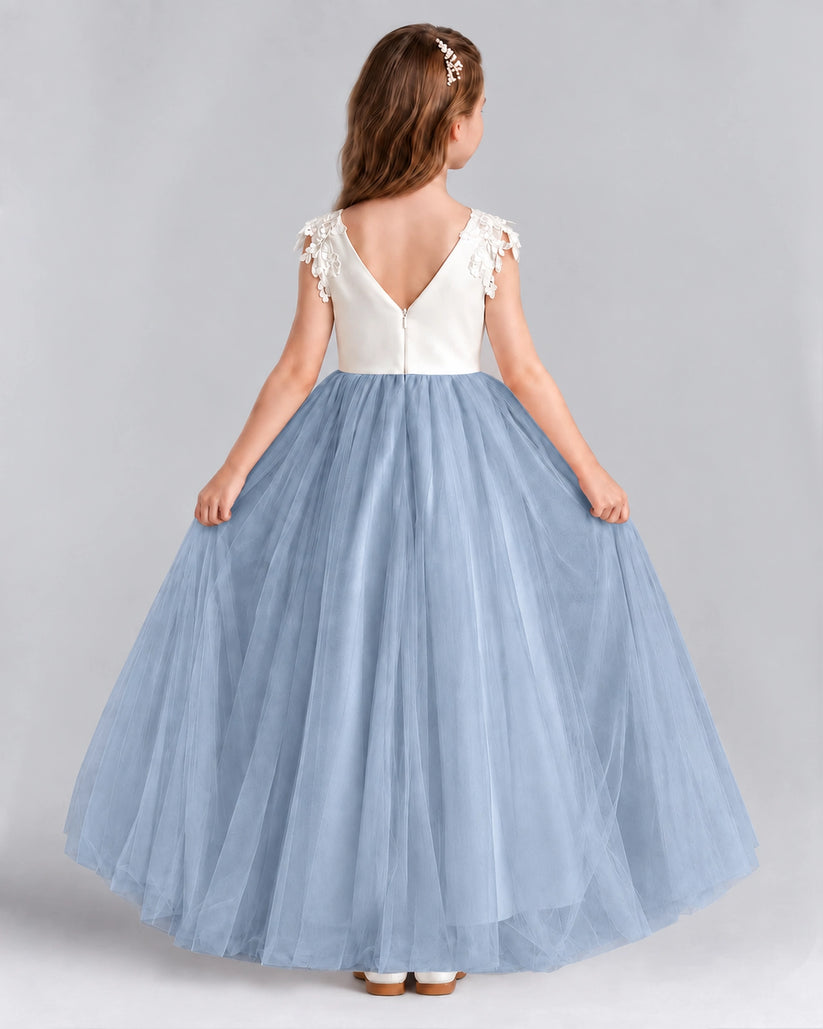 Dusty Blue Ball Gown Flower Girl Dresses Back