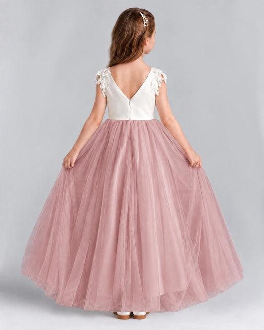 Blush Pink Ball Gown Flower Girl Dresses Back