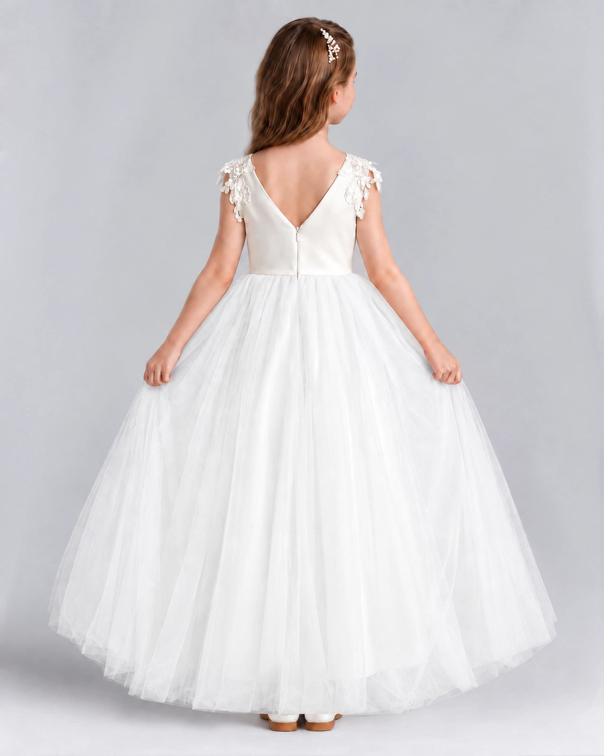 Ivory Ball Gown Flower Girl Dresses Back